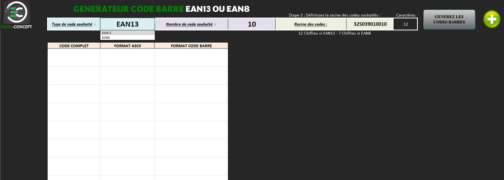 Générateur Code Barre automatique EAN13 et EAN8 avec accès au code