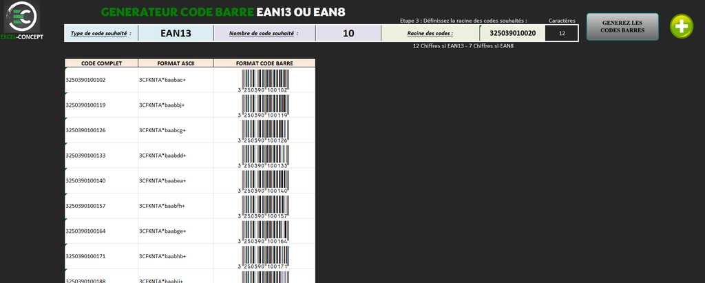 Générateur Code Barre automatique EAN13 et EAN8 avec accès au code