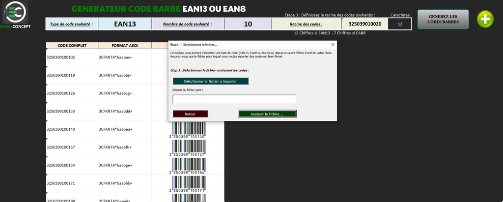 Générateur Code Barre automatique EAN13 et EAN8 avec accès au code