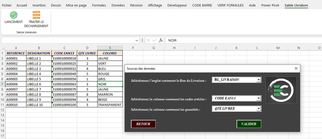 Macro-Complémentaire Saisie Livraison par Scannette