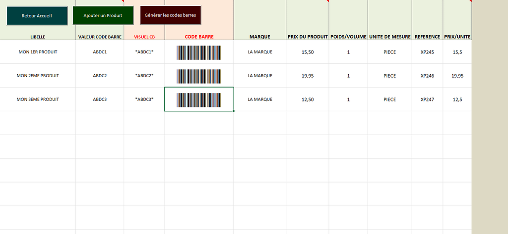 Excel Générateur de Code-barre et d'étiquettes Produits personnalisables
