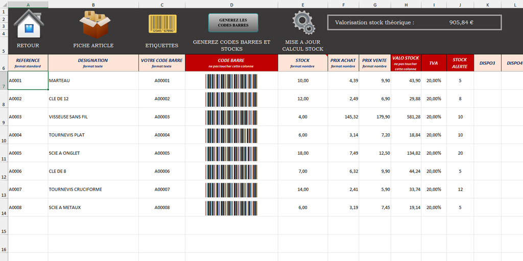 Gestion des stocks articles et d'inventaires